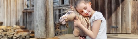 Realistyczny hobby horse, konik na patyku, czarny z białą plamką A4 Realistyczny hobby horse, konik na patyku, czarny z białą plamką A4